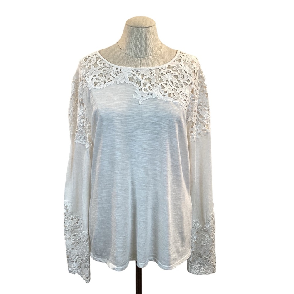 Sundance “Lovelier Days” Lace Long Sleeve Top White